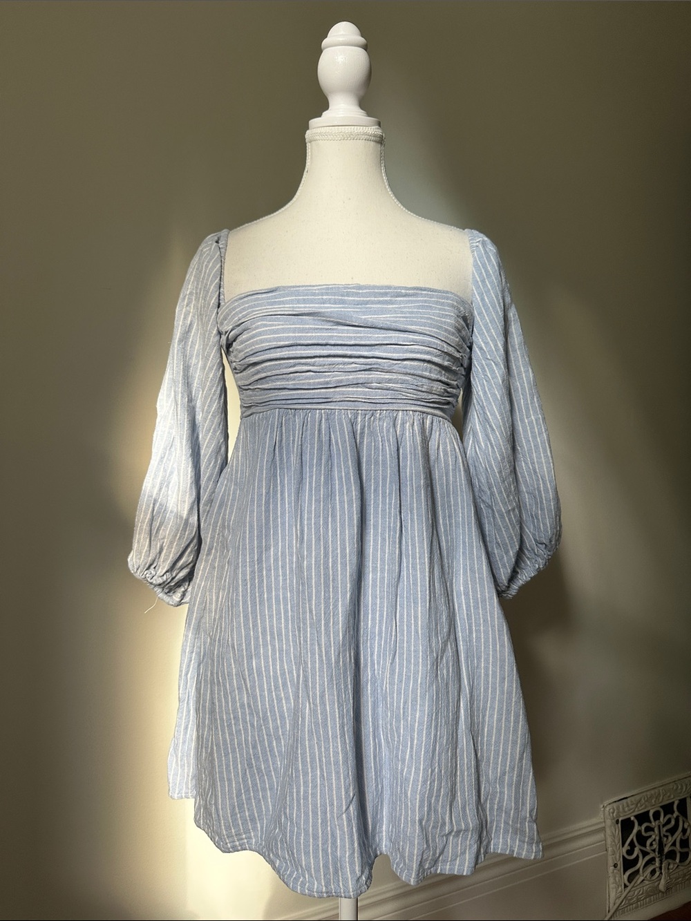ABERCROMBIE & FITCH Emerson Linen Blend Blue White Strip Long Sleeve Dress Small